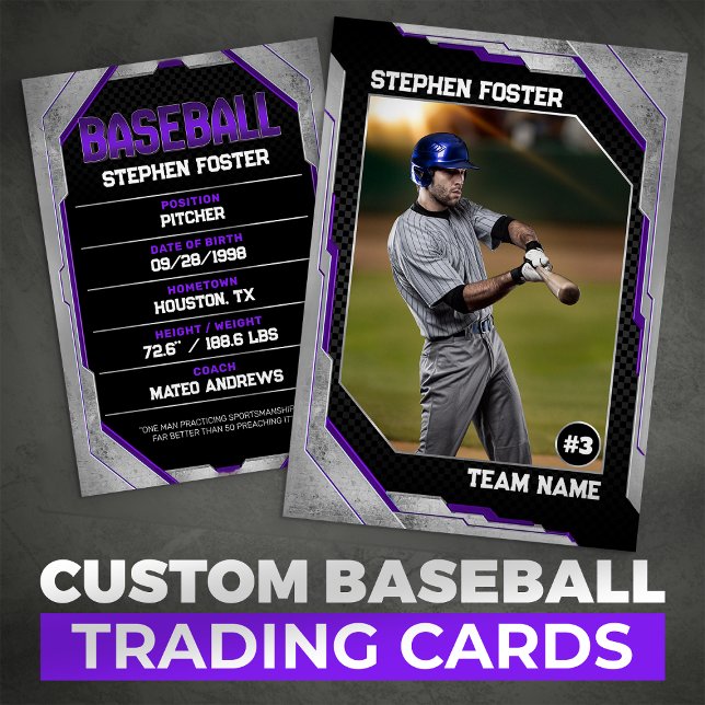Custom Purple Baseball Trading Card BaseballPlayer (Creator Uploaded)