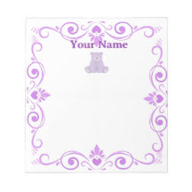 Custom Purple Bear Filigree Name Notepad