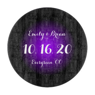 Custom purple black glass wedding cutting board