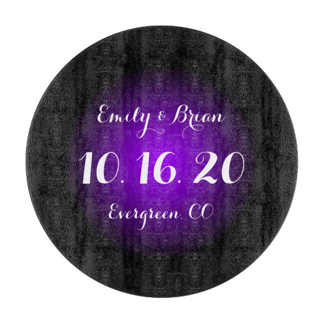 Custom purple black glass wedding cutting board (Front)