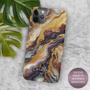 Custom Purple Black Grey White Gold Marble Pattern iPhone 15 Pro Max Case