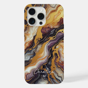 Custom Purple Black Grey White Gold Marble Pattern iPhone 15 Pro Max Case