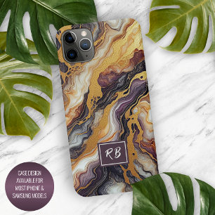 Custom Purple Black Grey White Gold Marble Pattern iPhone 15 Pro Max Case