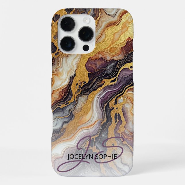 Custom Purple Black Grey White Gold Marble Pattern iPhone Case (Back)