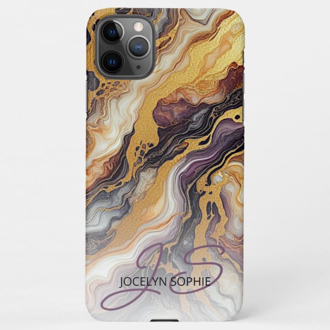 Custom Purple Black Grey White Gold Marble Pattern iPhone Case (Back)