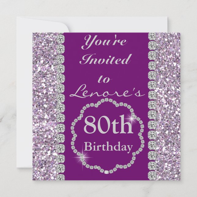 CUSTOM PURPLE BLING Birthday Party Invitation (Front)