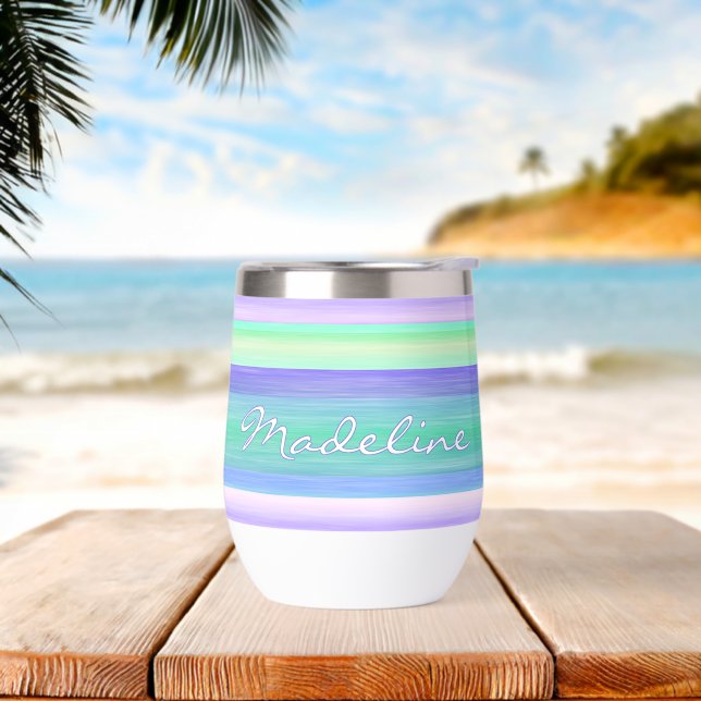 Custom Purple Blue Pink Mint Green Stripes Art (Beach)