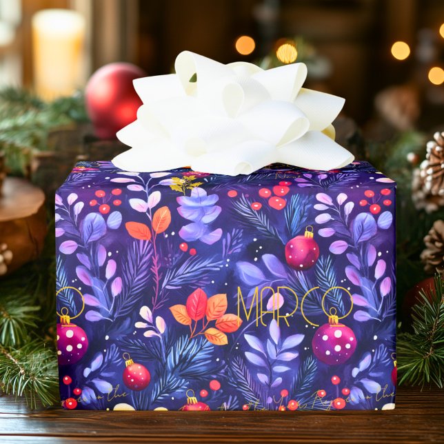 Custom Purple Botanical Christmas Wrap Wrapping Paper (Creator Uploaded)