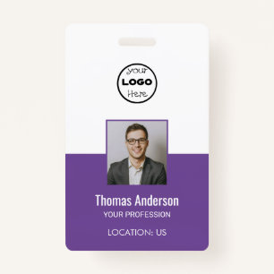 Custom Purple Business Logo Employee Photo ID ID Badge