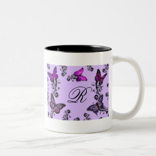 Custom Purple Butterflies Two-Tone Coffee Mug