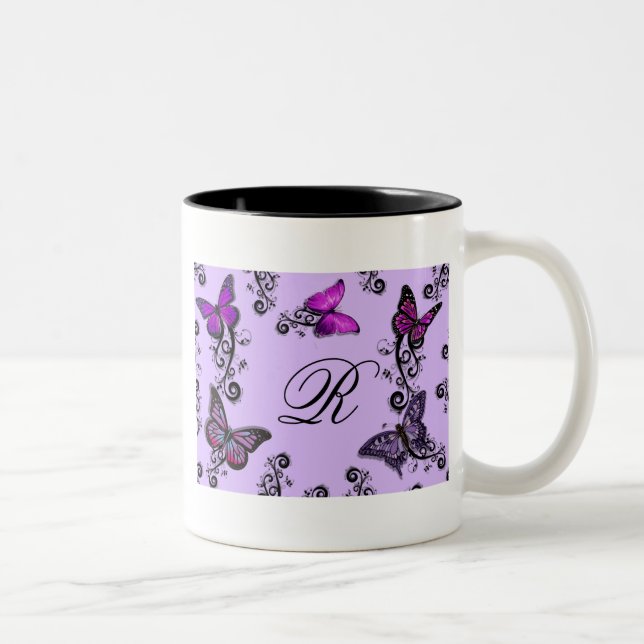 Custom Purple Butterflies Two-Tone Coffee Mug (Right)