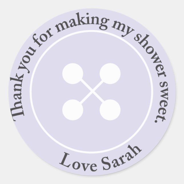 Custom |  Purple Button Baby Shower Favour Sticker (Front)