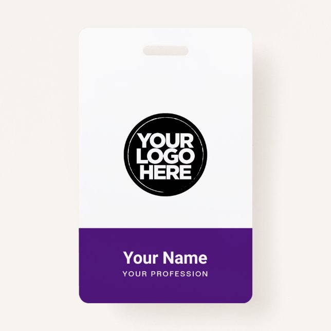 Custom Purple Company Logo Name Title Bar Code ID Badge (Front)