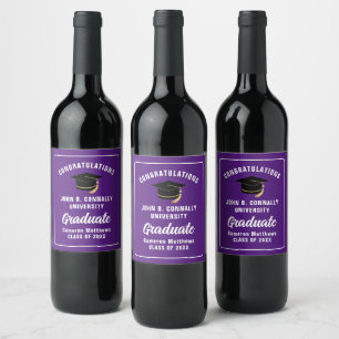 Custom Purple Congratulations Graduation Party Wine Label