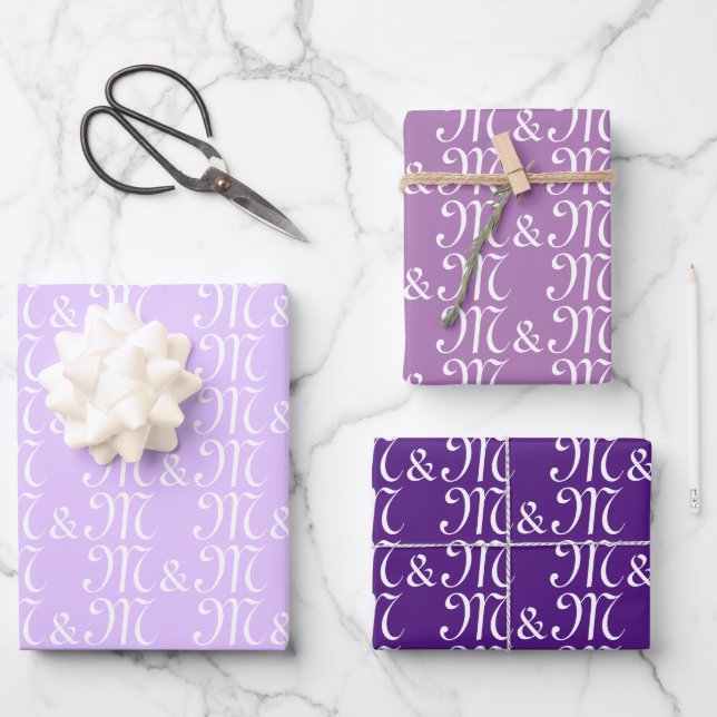 Custom purple couple Initials monogram wedding Wrapping Paper Sheet (Front)