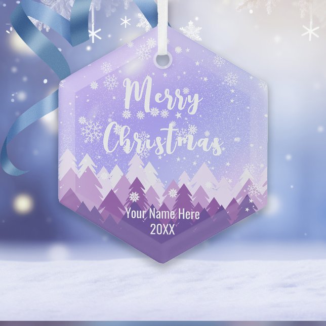 Custom Purple Crystal Snow Forest Merry Christmas Glass Tree Decoration (Creator Uploaded)
