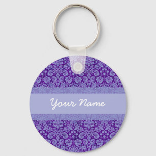 Custom Purple Damask Key Ring