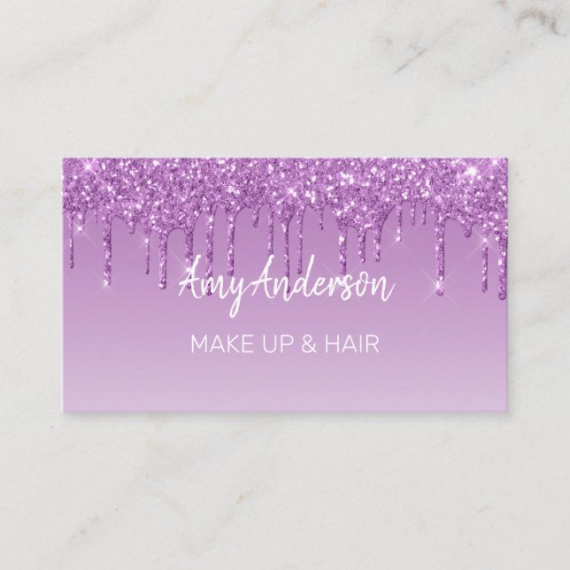 Custom Purple Dripping Glitter Business Card (Front)