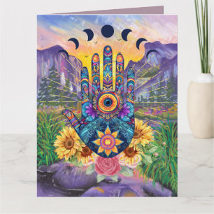 Custom Purple Floral Hamsa Hand of Fatima Greeting Card