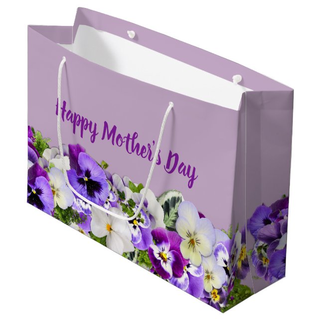 Custom Purple Floral Happy Mother's Day Large Gift Bag (Front Angled)
