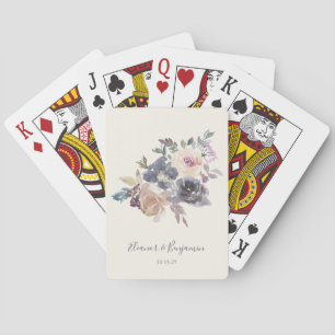 Custom Purple Floral Watercolor Wedding Favour Playing Cards