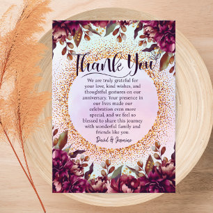 Custom Purple Floral Wedding Anniversary Party Thank You Card