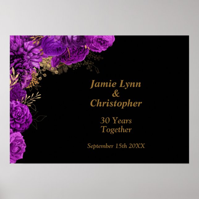 Custom Purple Floral Wedding Anniversary Poster (Front)