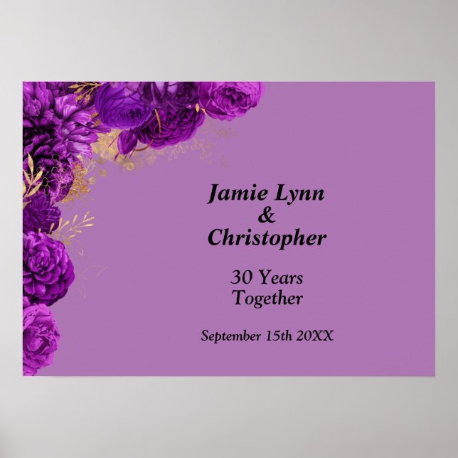 Custom Purple Floral Wedding Anniversary Poster (Front)