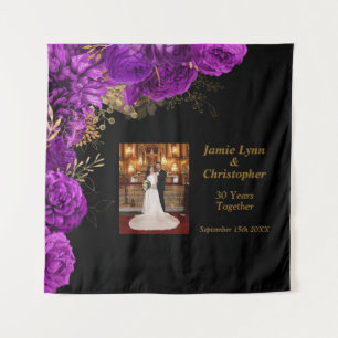 Custom Purple Floral Wedding Anniversary Tapestry