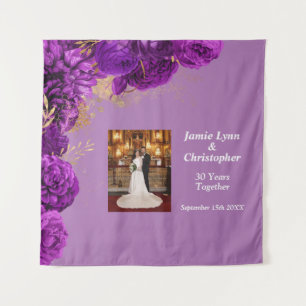 Custom Purple Floral Wedding Anniversary Tapestry