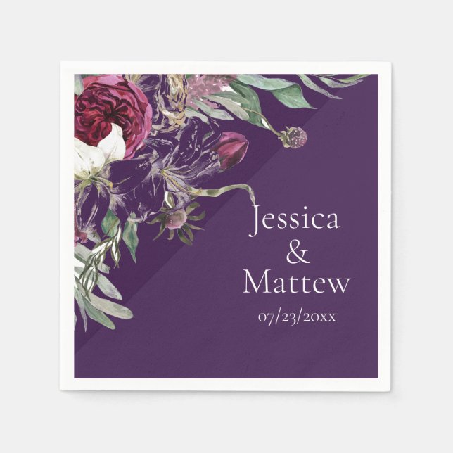 Custom Purple Flowers Paper Napkin (Front)