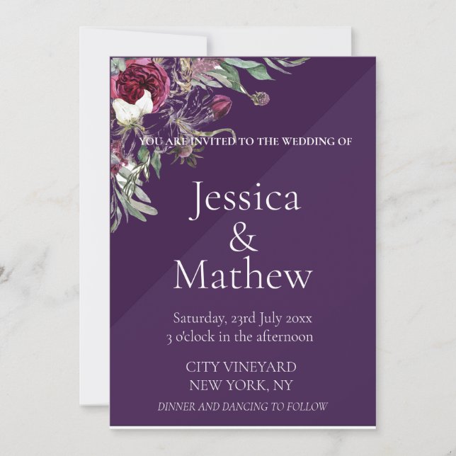 Custom Purple Flowers Wedding  Invitation (Front)
