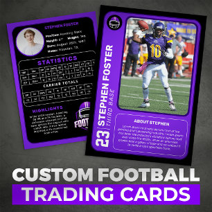 Custom Purple Football Trading Card Photo Stats