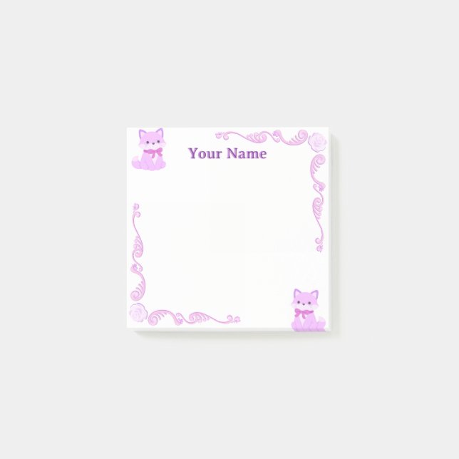 Custom Purple Fox Filigree Post-it Notes (Front)