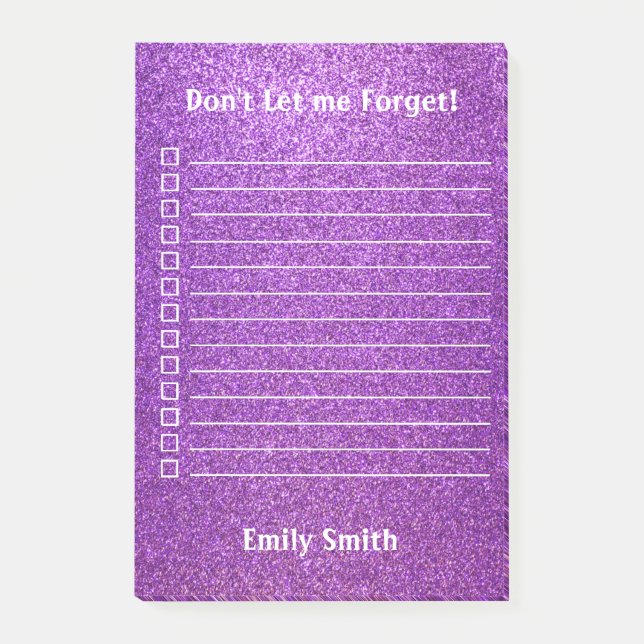 Custom Purple Glitter Lined To Do List Post-it Notes (Front)