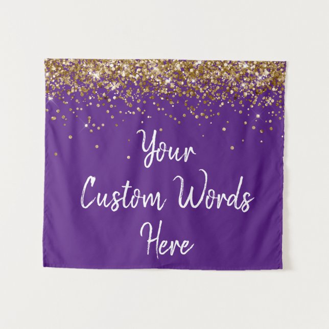 Custom Purple Gold Birthday Party Photo Booth Prop Tapestry (Front (Horizontal))