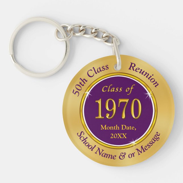 Custom Purple Gold Class of 1970, 50th Reunion Key Ring (Front)