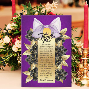 Custom Purple & Gold Floral Wedding Anniversary Thank You Card