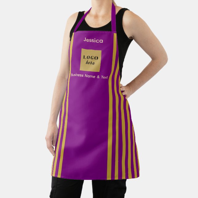 Custom Purple & Gold Stripe  Apron (Insitu)