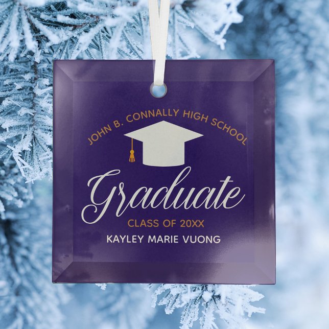 Custom Purple Graduation Graduate 2024 Christmas Glass Tree Decoration (Creator Uploaded)