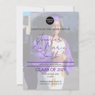 Custom Purple Graduation with Back Photo Invitation