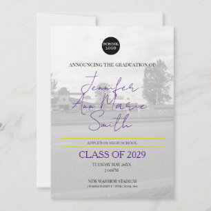 Custom Purple Graduation with Back Photo Invitation