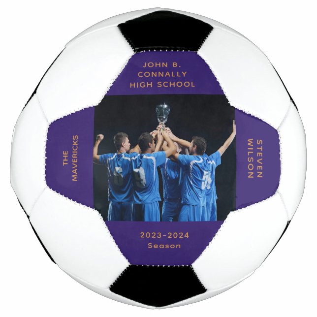 Custom Purple High School Senior Photo Graduation Soccer Ball (Front)