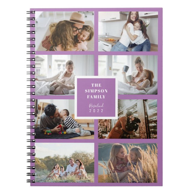 Custom Purple Lavender INSTA Family Photo Collage Notebook (Front)