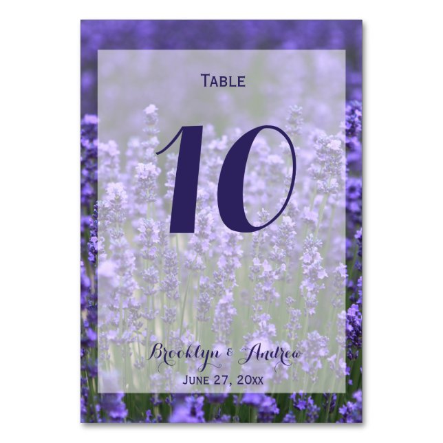 Custom Purple Lavender Wedding Table Numbers (Front)