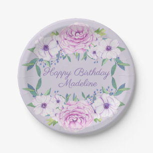 Custom Purple Lilac Floral Birthday Party Paper Plate