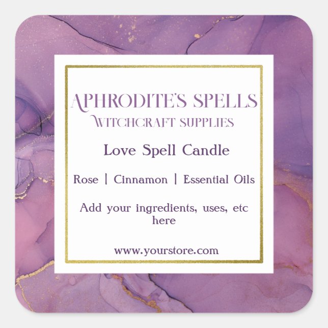 Custom Purple Marbleised Witchcraft Label (Front)