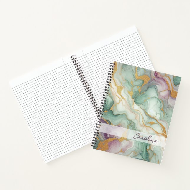 Custom Purple Mauve Pink Green Gold Marble Pattern Notebook (Inside)
