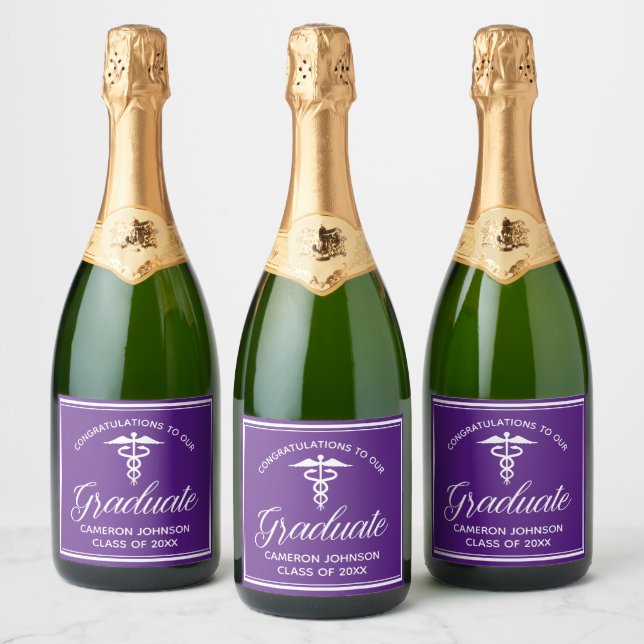 Custom Purple Medical School Graduation Party Sparkling Wine Label (Bottles)