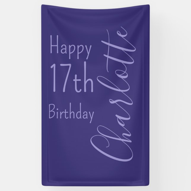 Custom Purple Modern Simple Chic Happy Birthday   Banner (Vertical)